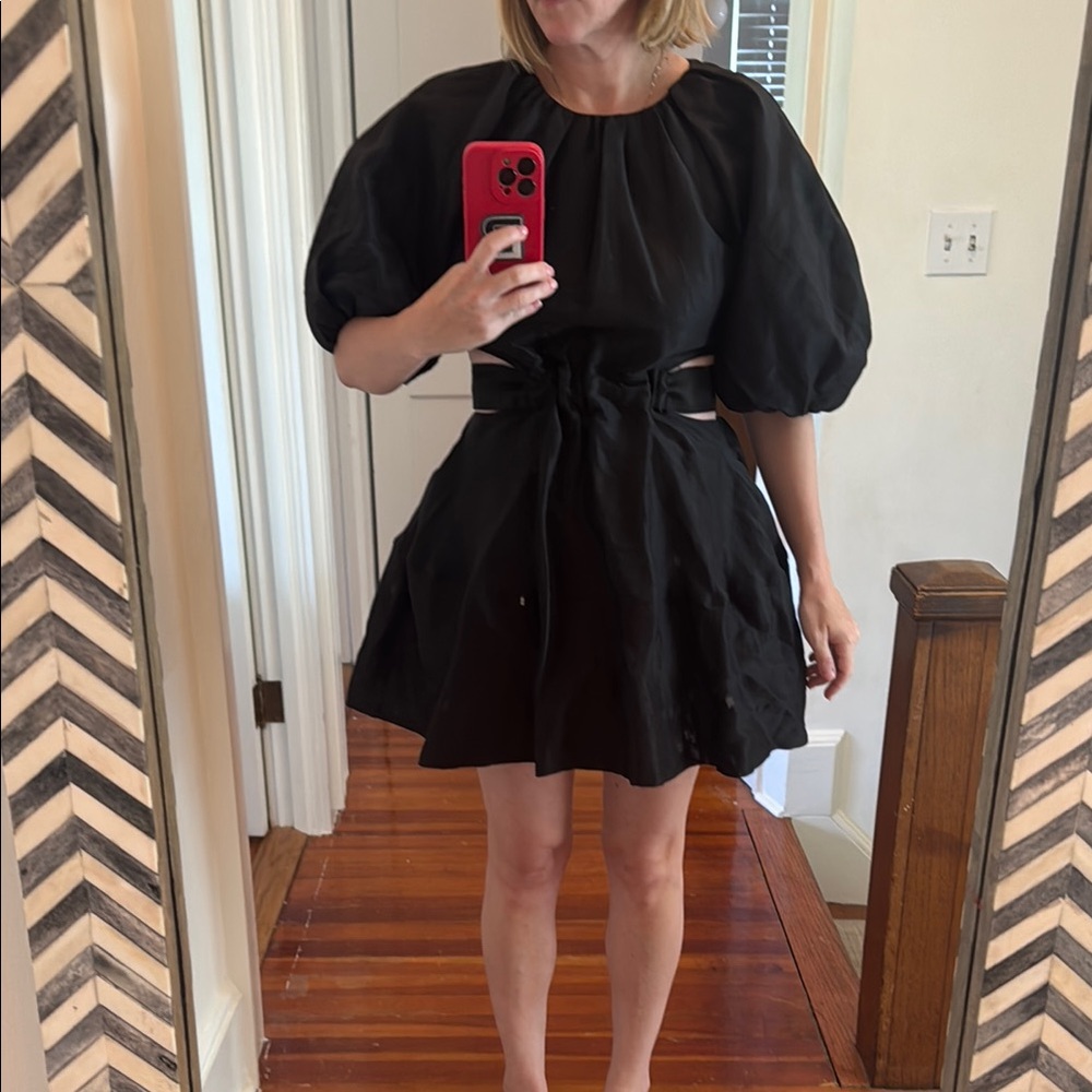 Aje Black Puff Sleeve Mini Dress